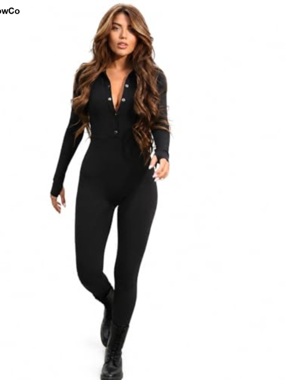 Push Up Jumpsuit Long Sleeve Zip Front Slim Fit Body Shaping One Piece for Gym